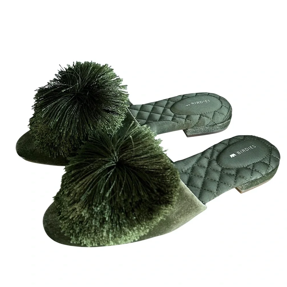 Birdies Green Pom-Pom Slide Flats